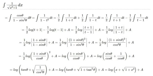 ∫1/√(x^2+1)dx の解き方 置換積分